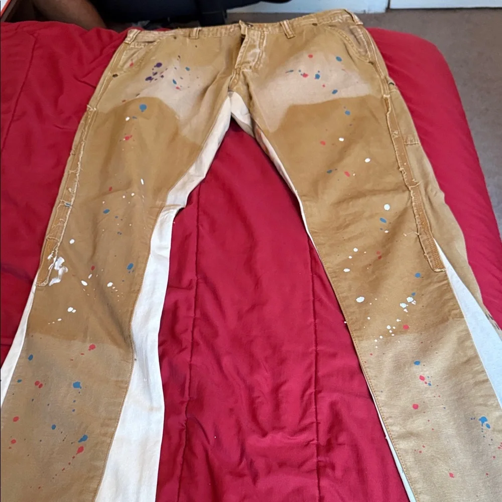 MNML Artistic Tan Pants with Paint Splatter - Picture 1 of 9